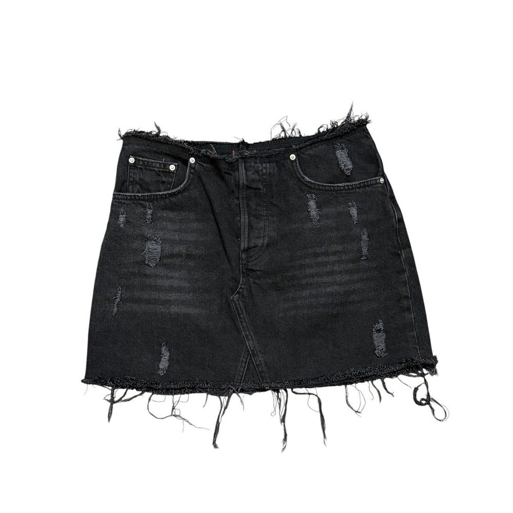 BDG Grunge Punk Distressed Denim Mini Skirt Black Button Fly Raw Hem Size Medium
